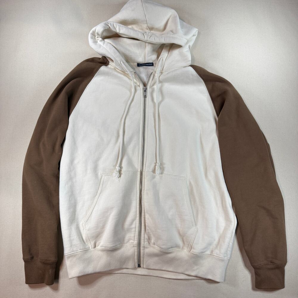 Brandy Melville Colorblock Zip Hoodie Ivory Brown Oversized One Size